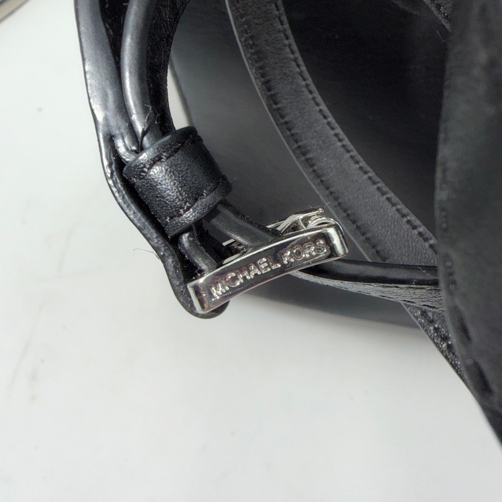 Michael Kors Black White Leather Frame Satchel Handbag Silver Tone Hardware - Picture 14 of 15